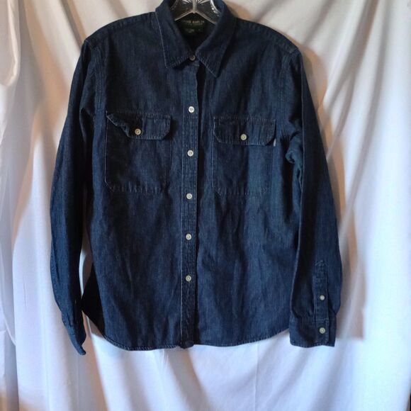 Lauren Jeans Co Ralph Lauren Women's Denim Button Front L Dark Wash 100% Cotton - Picture 1 of 9